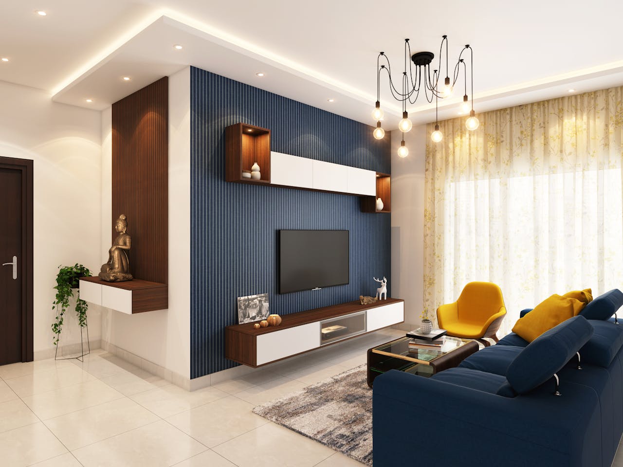 living-room-with-blue-feature-wall-blue-couch-light-floor living-room-with-blue-feature-wall-blue-couch-light-floor